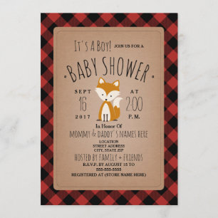 Fox Lumberjack Kariert Baby Shower Einladung