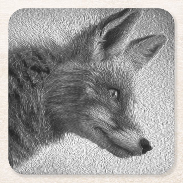 FOX-MALERIERUNG STIL SCHWARZ UND WEISS RECHTECKIGER PAPPUNTERSETZER (Vorderseite)