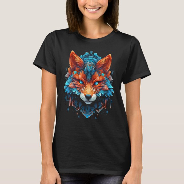 Fox Mandala Blue Eyes Animal Art Fox T-Shirt (Vorderseite)