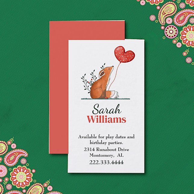 Fox mit Balloon Children Calling Card Telefonnummerkarte (Von Creator hochgeladen)