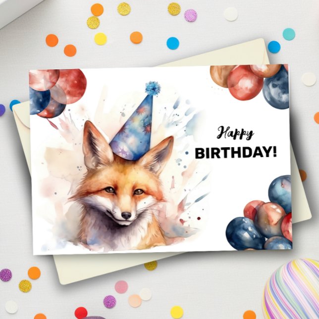 Fox mit Balloons und Party Happy Birthday Karte (Von Creator hochgeladen)