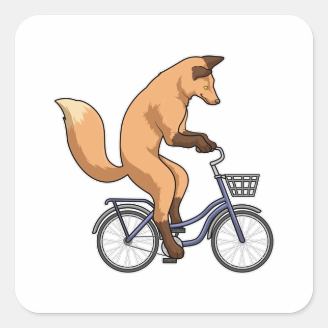 Fox mit Bicycle Quadratischer Aufkleber (Vorderseite)