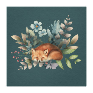 Fox mit Blume Niedliche Holztäfelung Leinwanddruck