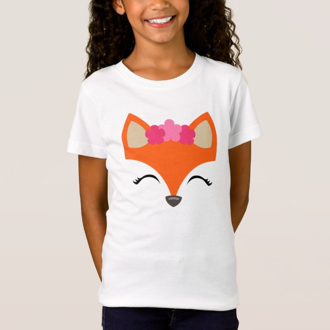 Fox mit Blumen-Kronent-stück für Kinder T-Shirt (Vorderseite)