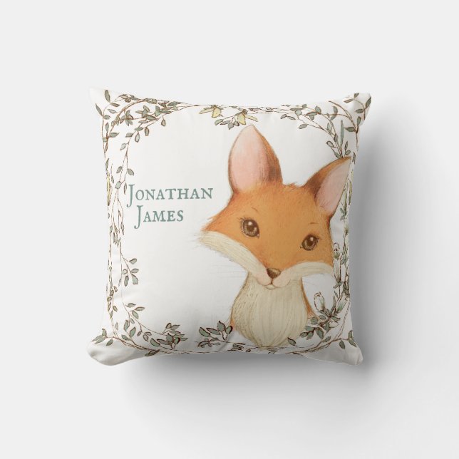 Fox mit Blumenkranz Baby Name Personalisiert Kissen (Vorderseite)