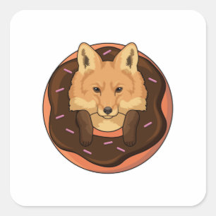 Fox mit Donut Quadratischer Aufkleber