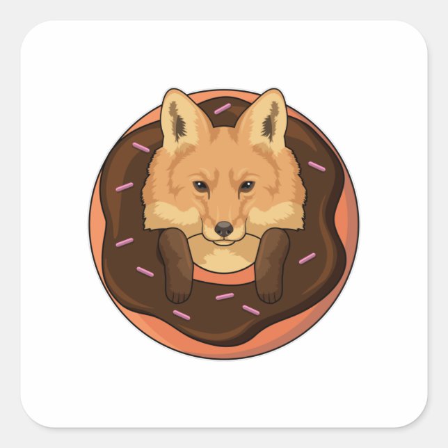 Fox mit Donut Quadratischer Aufkleber (Vorderseite)