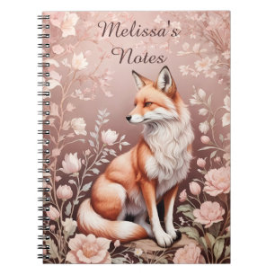 Fox mit Dreamy Pink Floral - Personalisierter Name Notizblock