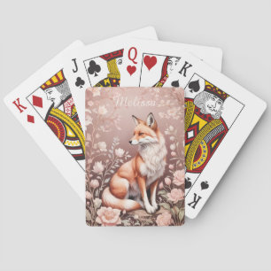 Fox mit Dreamy Pink Floral - Personalisierter Name Spielkarten