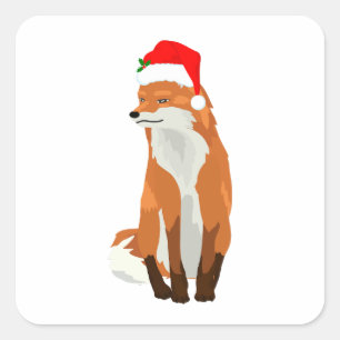 Fox mit einer Weihnachtsmannmütze Ugly Christmas S Quadratischer Aufkleber