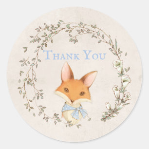 Fox mit Floral Wreath Blue "Danke" Aufkleber
