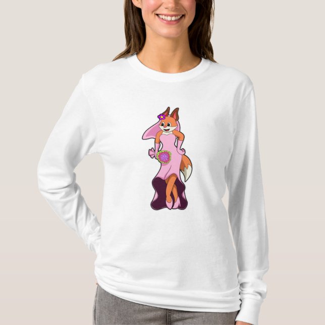 Fox mit Hochzeitskleid & Blume T-Shirt (Vorderseite)