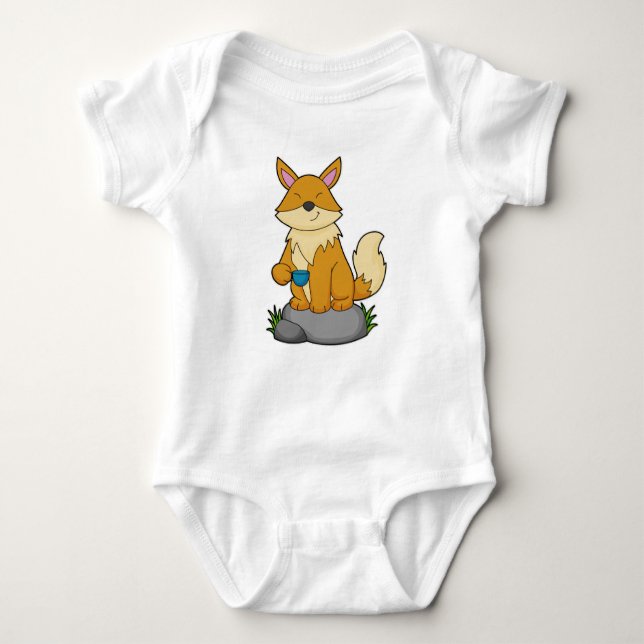 Fox mit Kaffeetasse Baby Strampler (Vorderseite)