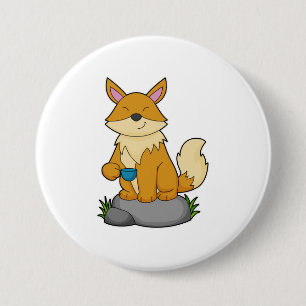 Fox mit Kaffeetasse Button