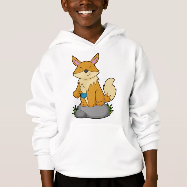 Fox mit Kaffeetasse Hoodie (Vorderseite)