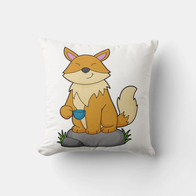 Fox mit Kaffeetasse Kissen (Vorderseite)