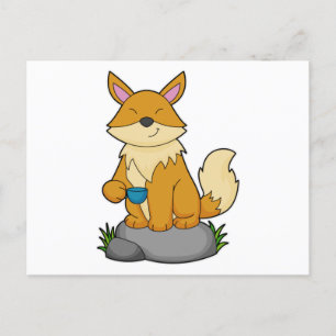 Fox mit Kaffeetasse Postkarte