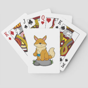 Fox mit Kaffeetasse Spielkarten