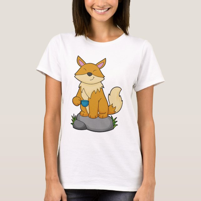 Fox mit Kaffeetasse T-Shirt (Vorderseite)