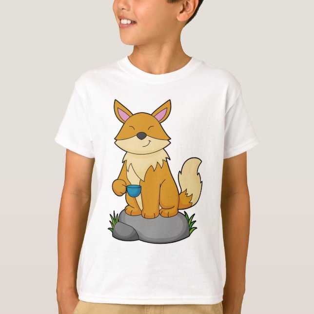 Fox mit Kaffeetasse T-Shirt (Vorderseite)