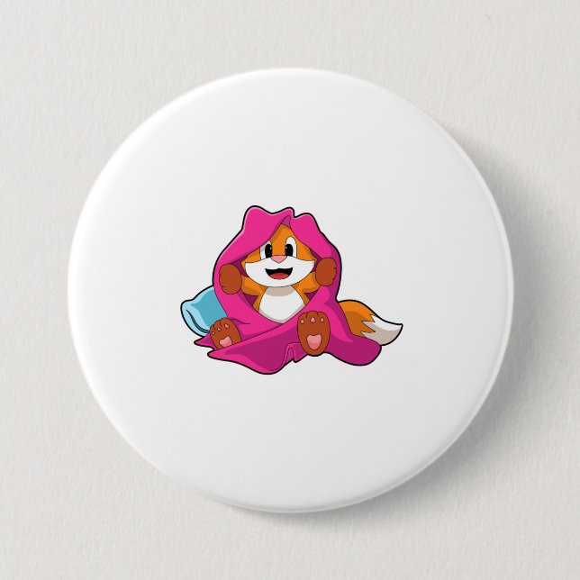 Fox mit Kissen und Decken Button (Vorderseite)