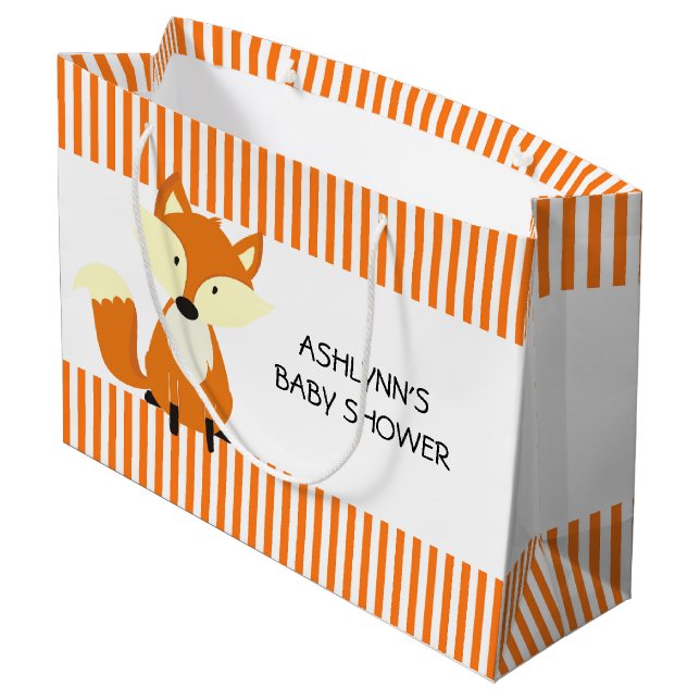 Fox mit Orange und White Stripes Babydusche Große Geschenktüte (Rückseite Schrägansicht)
