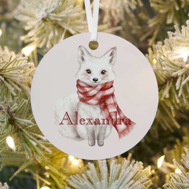 Fox mit Peppermint Red White Scarf Ornament Aus Metall (InSitu)