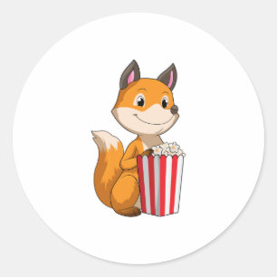 Fox mit Popcorn Runder Aufkleber