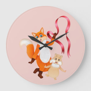 Fox mit Ribbon und Kaninchen mit Bow-Kinder-Uhr Große Wanduhr
