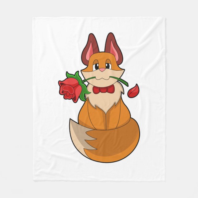 Fox mit Rose Blume Fleecedecke (Vorderseite)