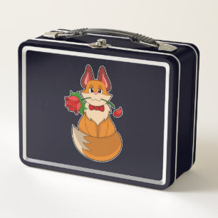 Fox mit Rose Blume Metall Brotdose