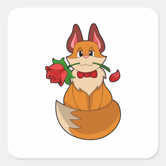 Fox mit Rose Blume Quadratischer Aufkleber (Vorderseite)