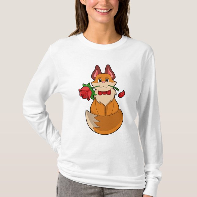Fox mit Rose Blume T-Shirt (Vorderseite)