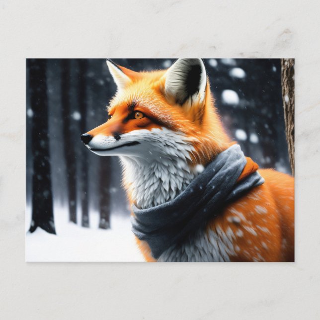 Fox mit Schal im Winter Postkarte (Vorderseite)