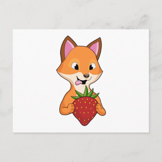 Fox mit Strawberry Postkarte (Vorderseite)