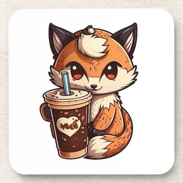 Fox mit Tasse Getränkeuntersetzer (Vorderseite)