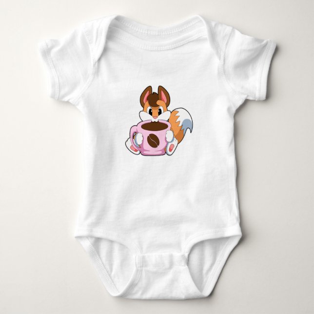Fox mit Tasse Kaffee Baby Strampler (Vorderseite)