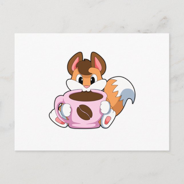 Fox mit Tasse Kaffee Postkarte (Vorderseite)