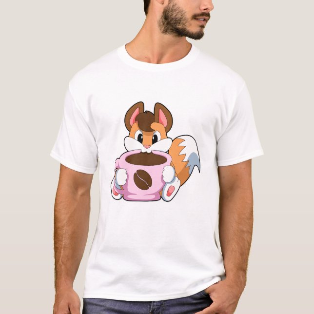 Fox mit Tasse Kaffee T-Shirt (Vorderseite)