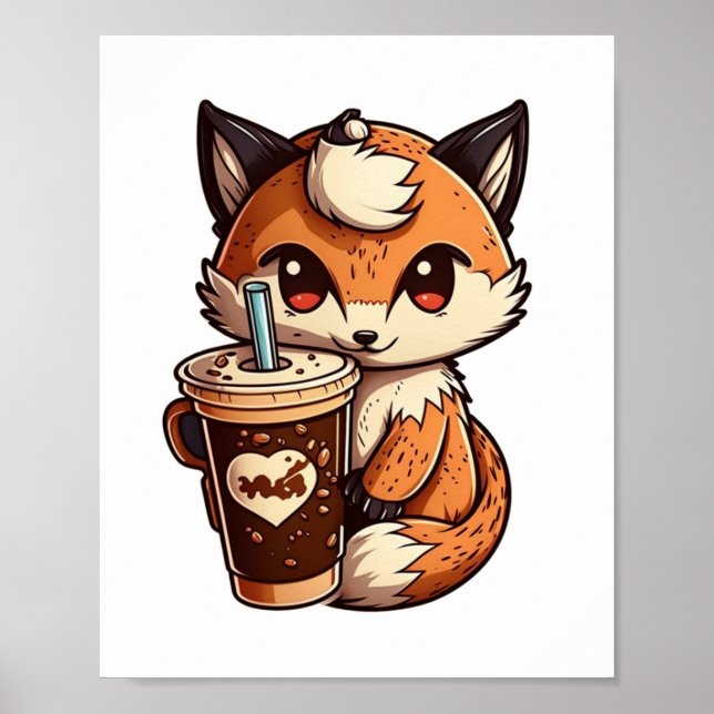 Fox mit Tasse Poster (Vorne)