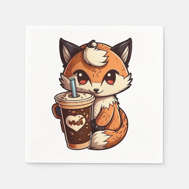 Fox mit Tasse Serviette (Vorderseite)
