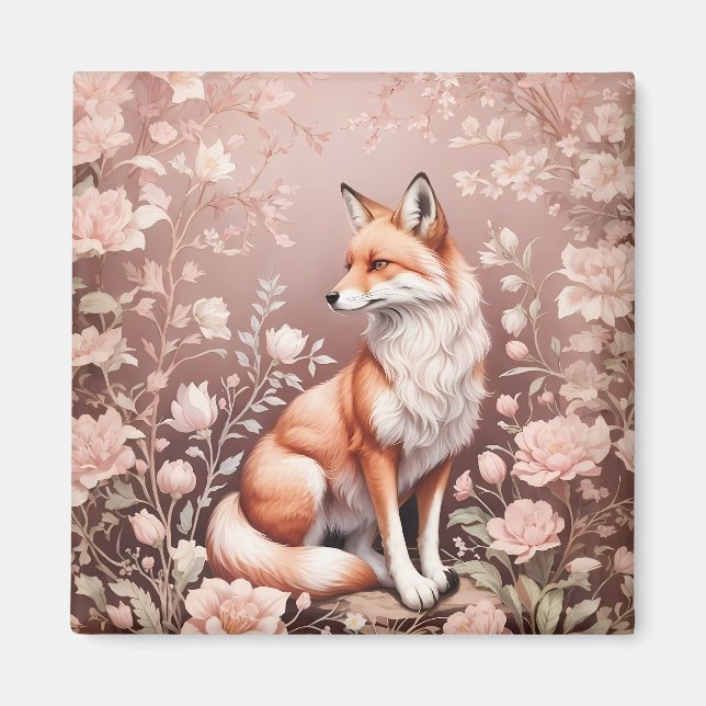 Fox mit traumhaft rosa Blüte Magnet (Vorne)