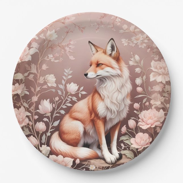 Fox mit traumhaft rosa Blüte Pappteller (Vorderseite)