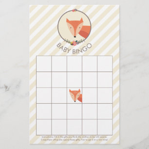 Fox Neutral Baby Shower Games Bingo