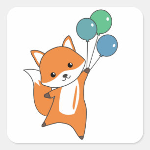Fox Niedlicher Tiere Flies Balloons Children Quadratischer Aufkleber