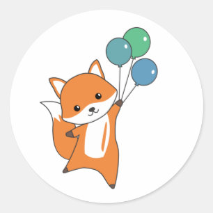 Fox Niedlicher Tiere Flies Balloons Children Runder Aufkleber