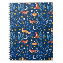 Fox Night Forest Celestial Seamless Pattern Notizblock