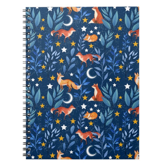 Fox Night Forest Celestial Seamless Pattern Notizblock (Vorderseite)