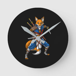 Fox Ninja Samurai Runde Wanduhr