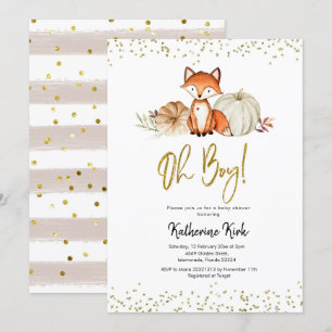 Fox Oh Boy Fall Pumpkin Baby Dusche Einladung